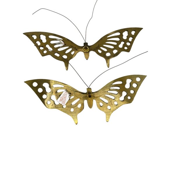 Vintage Interpur Brass ? Butterfly Wall Decor Plaque Set/2 Spring Wing Fly Read - Picture 9 of 11